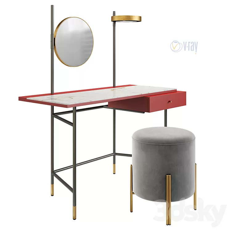 Dressing Table Bontempi Vanity. Puffoso Pouf. Verpan Stool Series 430 3D Model