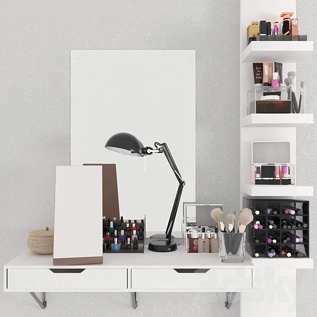 Dressing table with make-up cosmetics. Beauty saloon 3D Model Dressing table with make-up cosmetics. Beauty saloon 3D Model