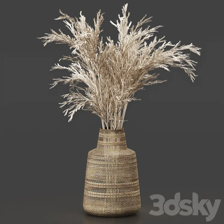 Dried Plant Bouquet in Wicker Vase 3D Model Free Download