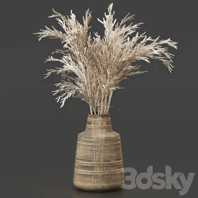 Dried Plant Bouquet in Wicker Vase 3DModel Dried Plant Bouquet in Wicker Vase 3DModel