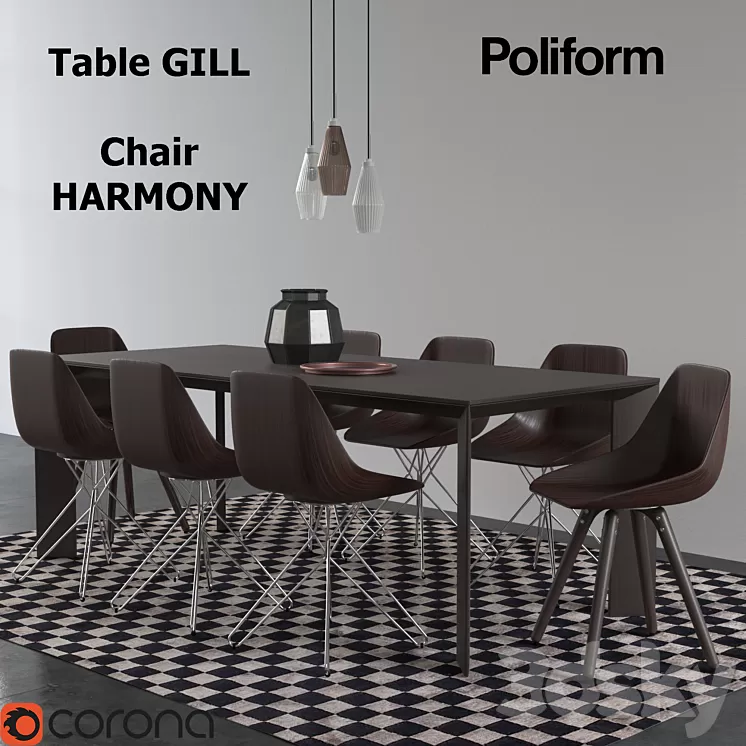 DRSet_Table GILL and Chair HARMONY 3D Model