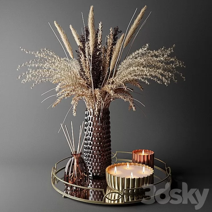 Dry bouquet in the decorative vase | Bouquet of dried flowers in a decorative vase 3D Model
