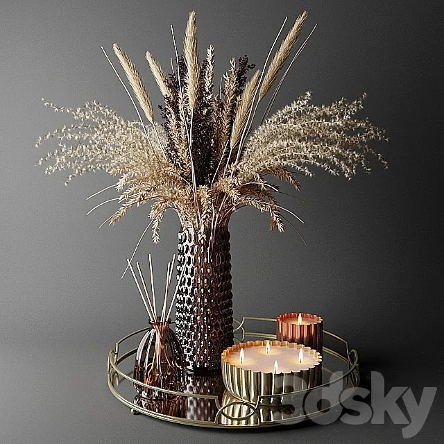 Dry bouquet in the decorative vase | Bouquet of dried flowers in a decorative vase 3DModel