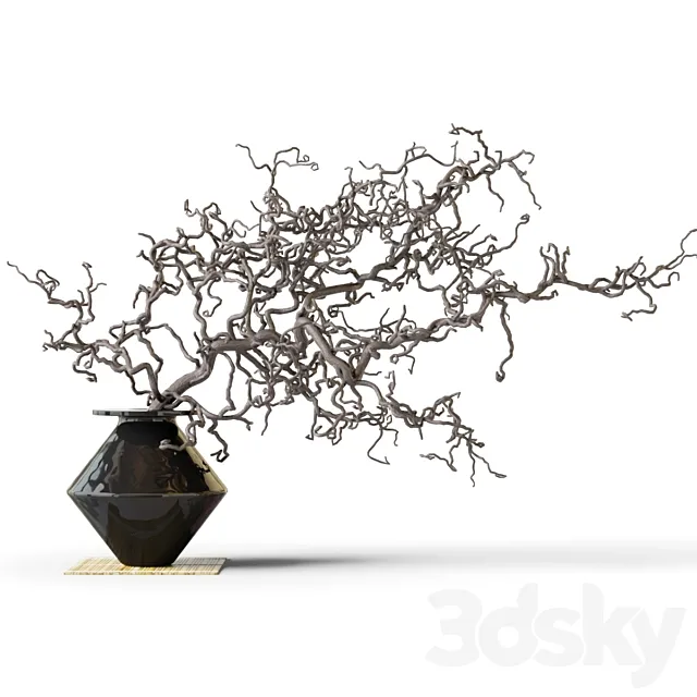 Dry branch in a black vase 3D Model Dry branch in a black vase 3D Model