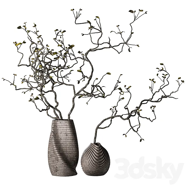 Dry branches with leaves in decorative vases 3D Model Dry branches with leaves in decorative vases 3D Model