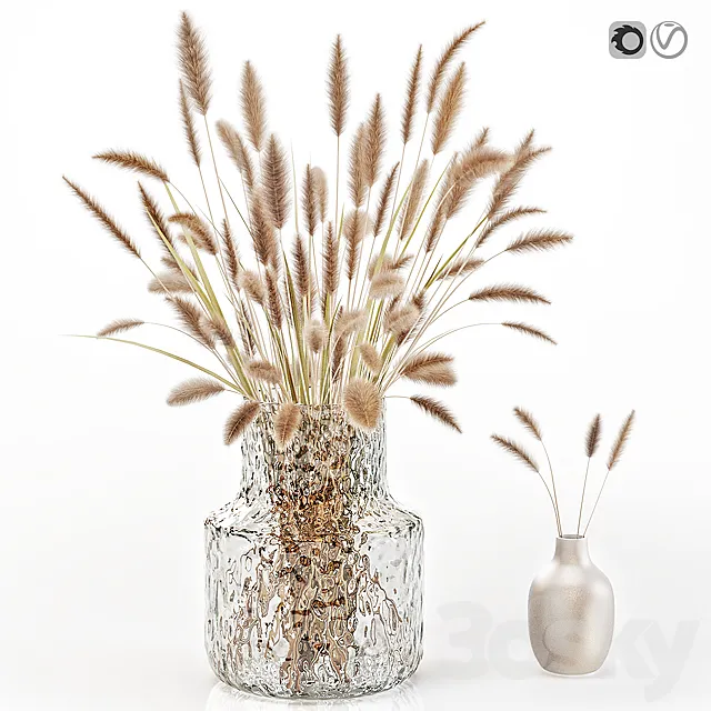 Dry flowers in glass vase 2 3D Model Dry flowers in glass vase 2 3D Model
