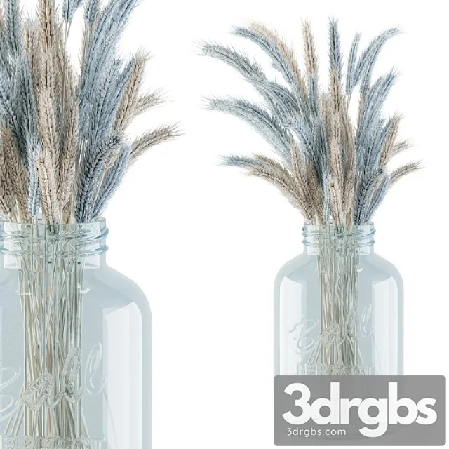 Dry plants 20 – blue and cream wheat in jam glass Dry plants 20 – blue and cream wheat in jam glass