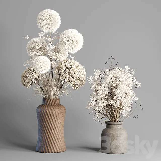 Dry Plants 25 – pampas and dried branches in a concrete vase 3DModel
