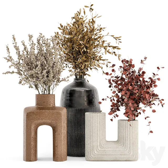 Dry Plants Bouquet Collection In Concrete Pot – Set 442 3DModel