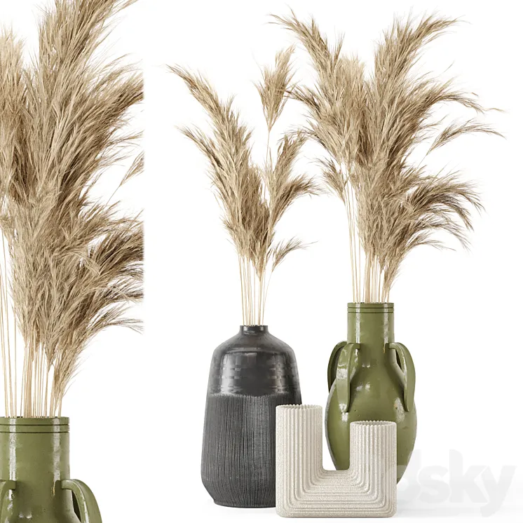 Dry Plants Bouquet In Concrete Pot – Set 577 3D Model Free Download