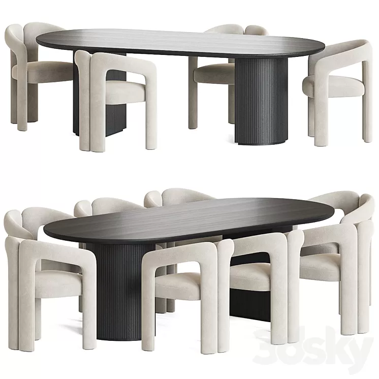 Dudet Chair Moon Table Dining Set 3D Model