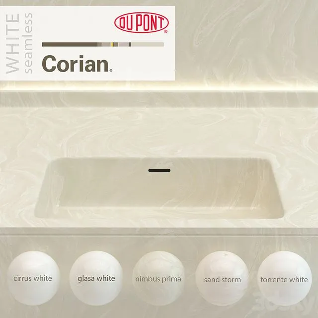 Dupont Corian Kitchen Countertops White 2 3D Model