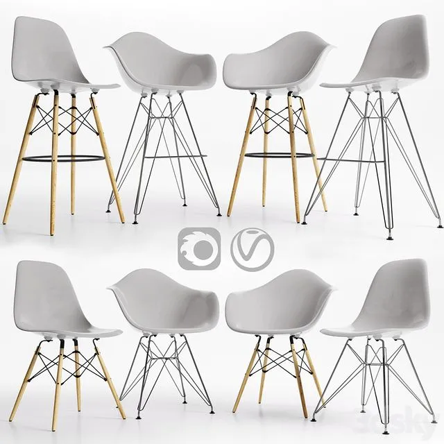 Eames Plastic Side Chairs GREY 3D Model Eames Plastic Side Chairs GREY 3D Model