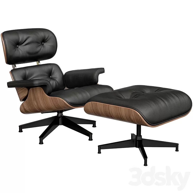 Eames Style Lounge Chair & Ottoman 3D Model Free Download