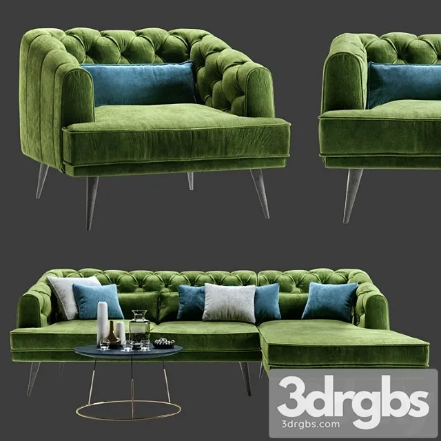 Earl gray corner sofa with chaise and armchair 2 3D Model Download Earl gray corner sofa with chaise and armchair 2 3D Model Download