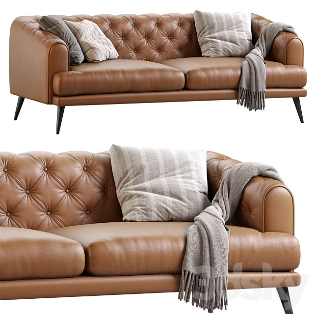 Earl Gray Modern Chesterfield Sofa 3D Model