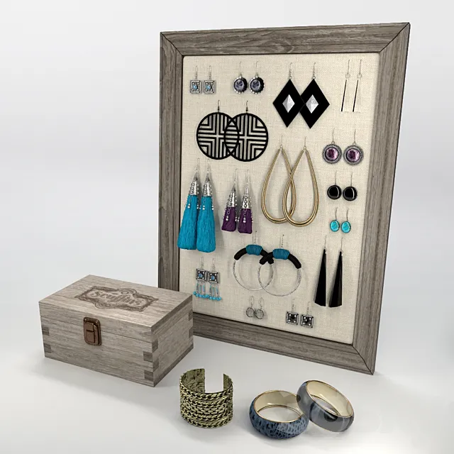 Earrings and bracelets – decorative set 3D Model