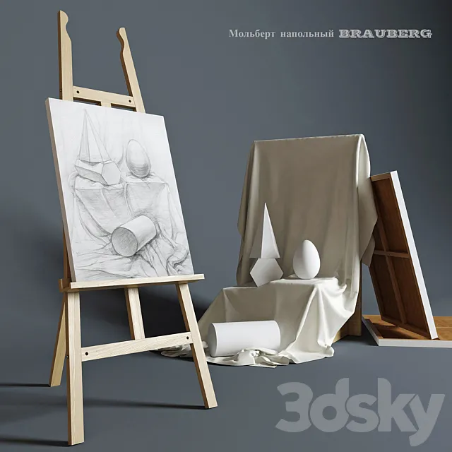 Easel outdoor BRAUBERG with a still life of plaster figures 3DModel Easel outdoor BRAUBERG with a still life of plaster figures 3DModel