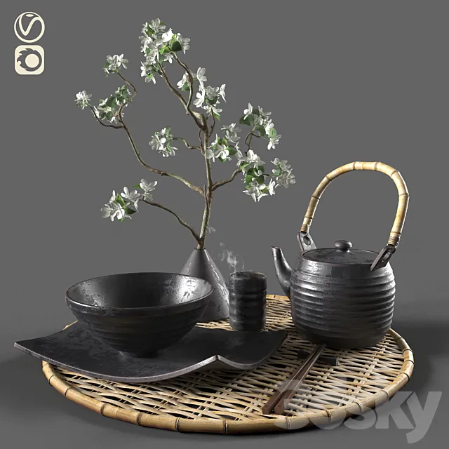 Eastern tableware with flowers 3DModel