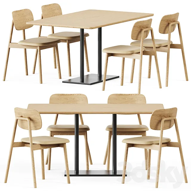 Easy Mix and Fix Table 636 by Ton and Wooden Klara Chair by Moroso 3DModel