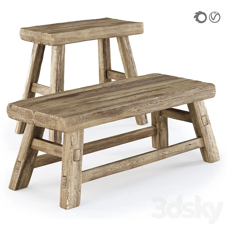 Ebbi wooden benches 3D Model Free Download