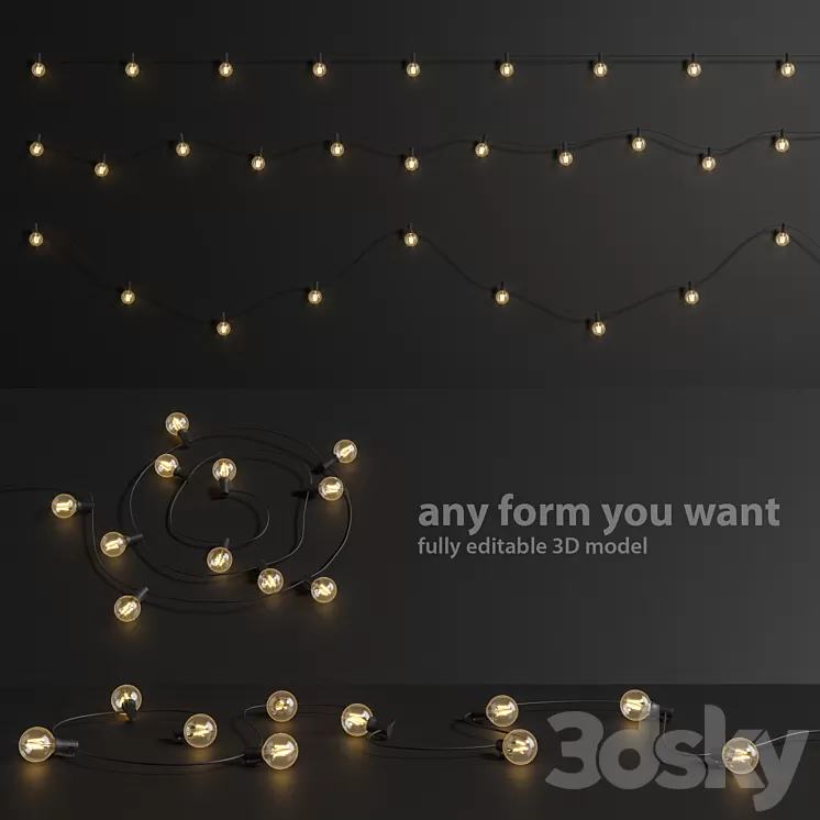 Editable Garland Lights Set 1 3D Model
