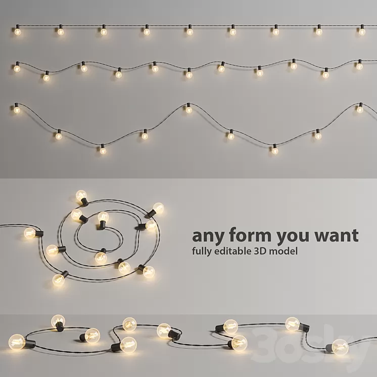 Editable Garland Lights Set 2 3D Model