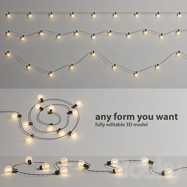 Editable Garland Lights Set 2 3DModel