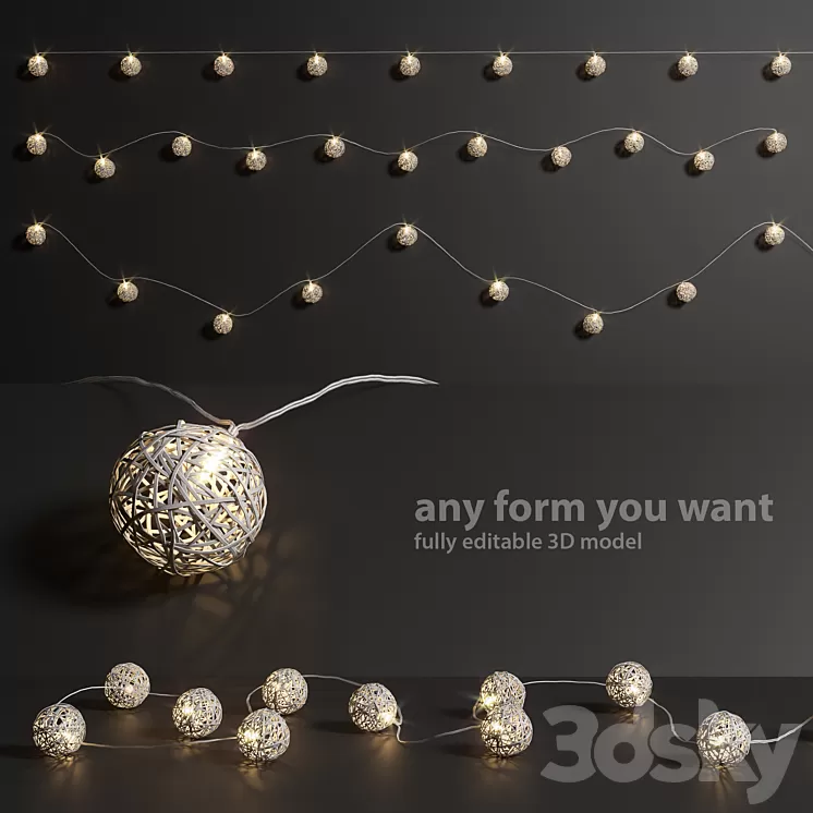 Editable garland lights set 3 3D Model Editable garland lights set 3 3D Model