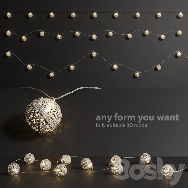 Editable garland lights set 3 3DModel Editable garland lights set 3 3DModel