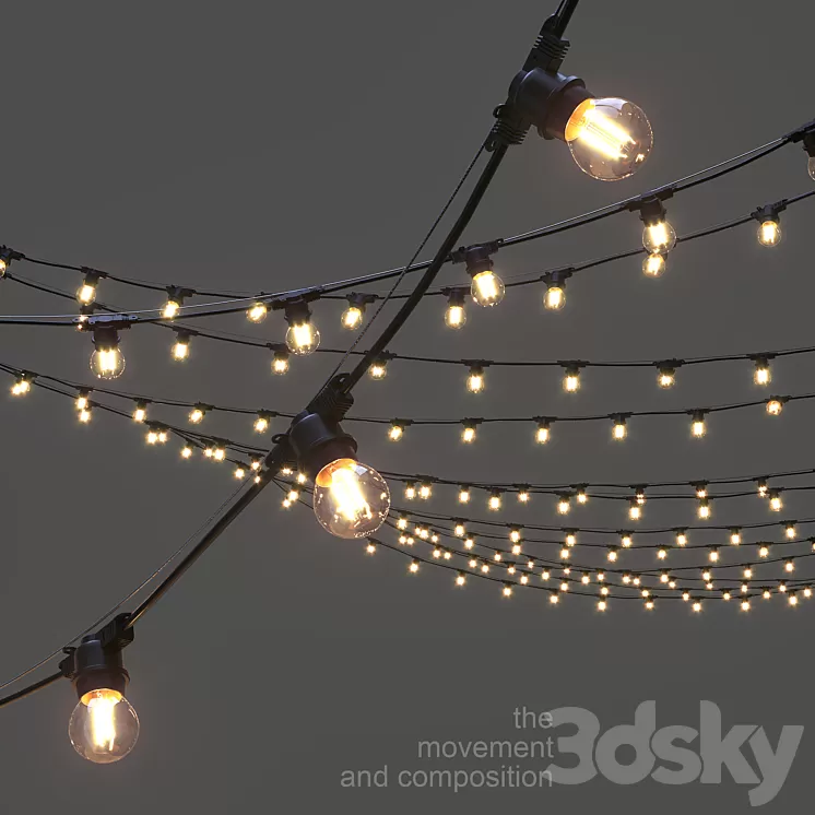 Editable Garland on a rope 3D Model Free Download