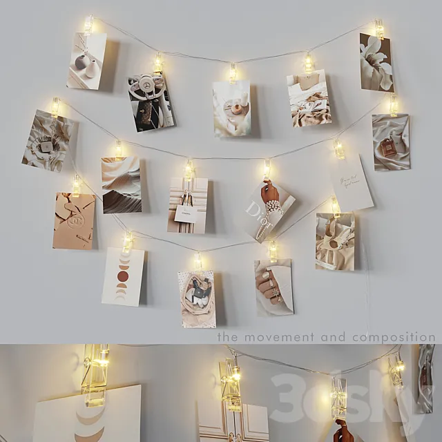 Editable photo garland beige 3DModel Editable photo garland beige 3DModel