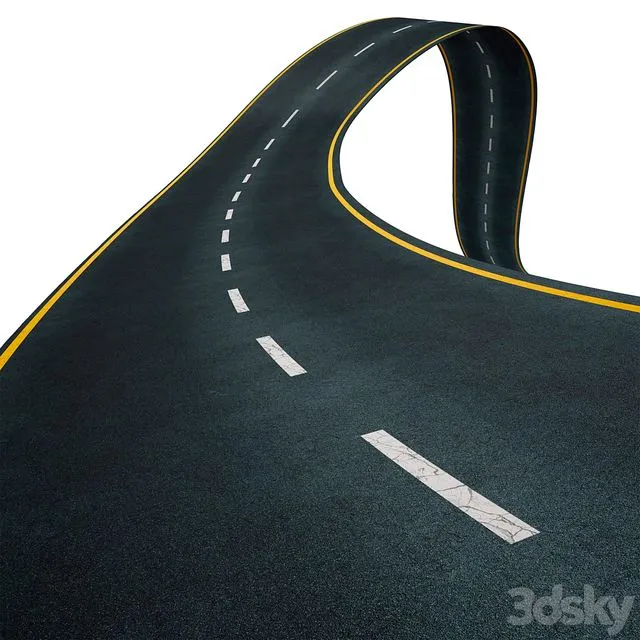 Editable winding asphalt two lane road with markings 05 3D Model Editable winding asphalt two lane road with markings 05 3D Model