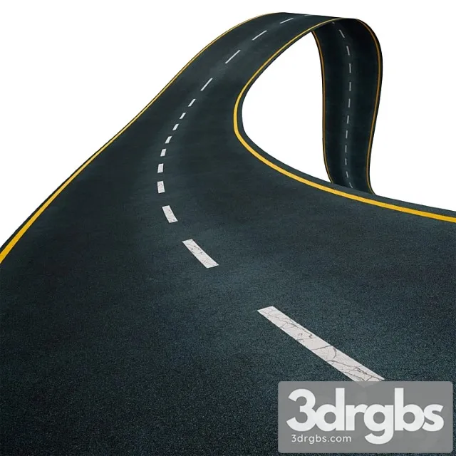 Editable winding asphalt two lane road with markings 05 3D Model Download