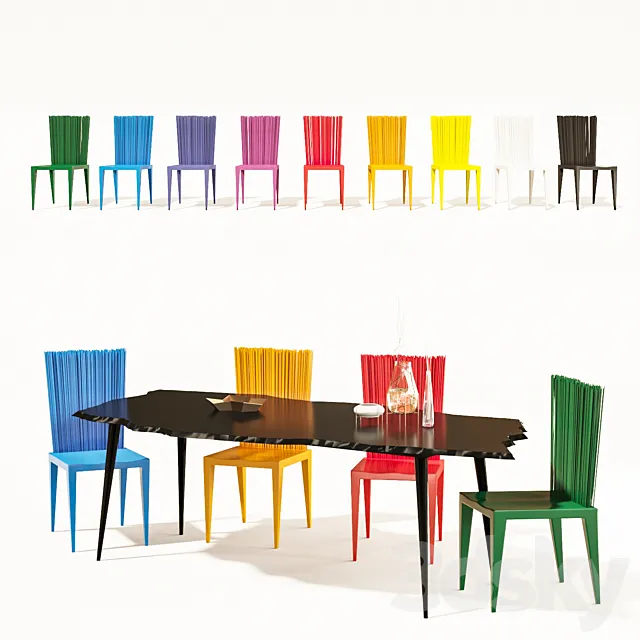 Edra Jenette Chair + Egeo Table 3D Model