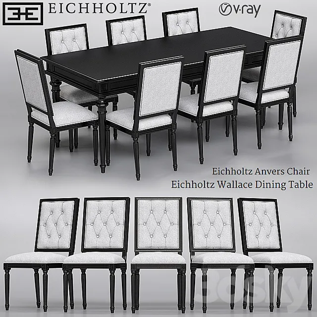 Eichholtz Anvers Chair and Wallace Dining Table 3DModel Eichholtz Anvers Chair and Wallace Dining Table 3DModel