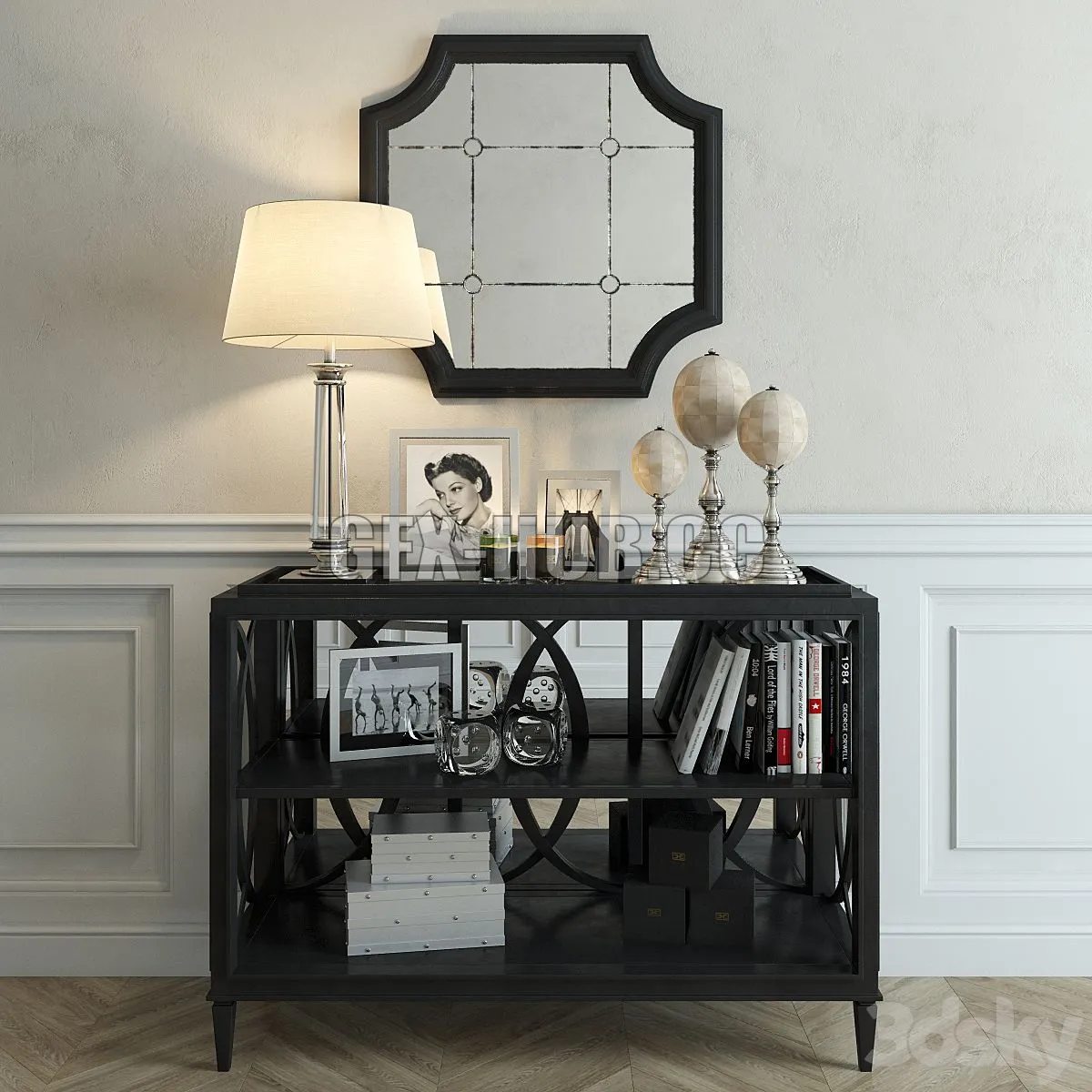 Eichholtz – Decorative set with cabinet Forsythe 3D Model Eichholtz – Decorative set with cabinet Forsythe 3D Model