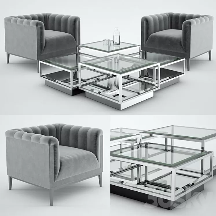 Eichholtz Raffles Chair Tortona Coffee Table 3D Model