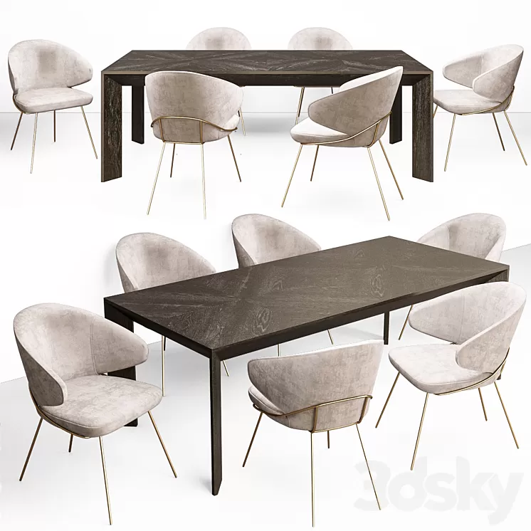 Eichholtz Tremont Table and Kinley Chair Set 3D Model