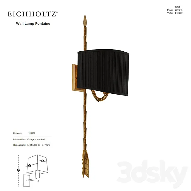 EICHHOLTZ Wall Lamp Fontaine 109192 3D Model EICHHOLTZ Wall Lamp Fontaine 109192 3D Model