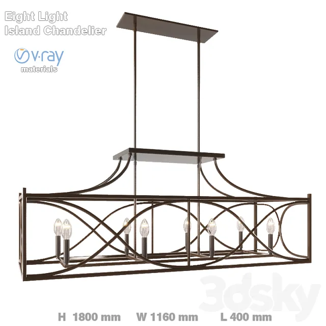 Eight Light Island Chandelier 3D Model