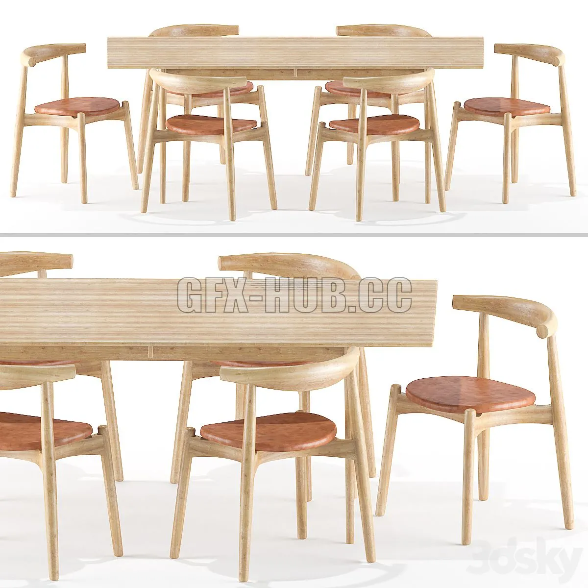 Elbow Table Chair Set 06 3D Model