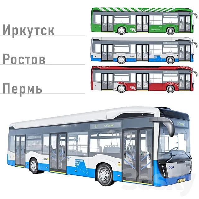 Electric bus: Perm Rostov Irkutsk 3D Model