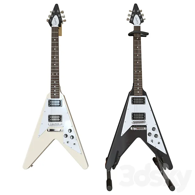 Electric Guitar Gibson Epiphone Flying V style black and beige 3DModel