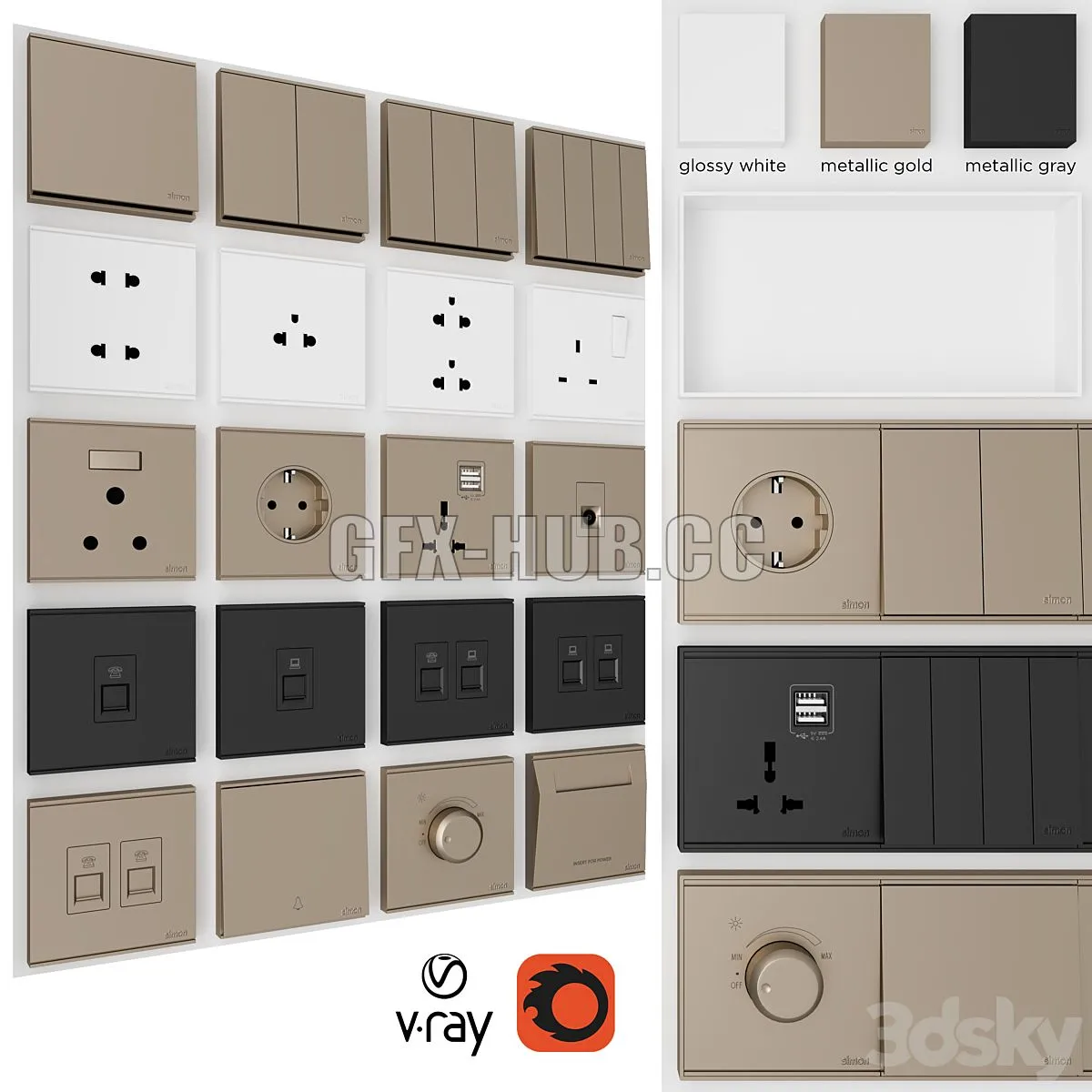 Electrical Sockets and Switches Simon E6 3D Model