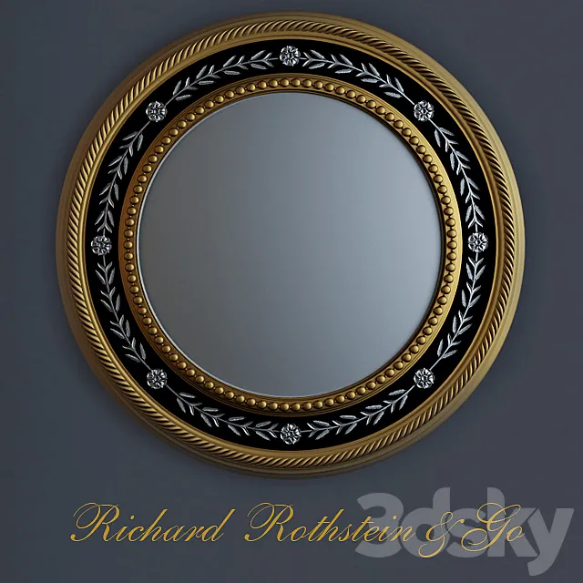 Elegant Silver and Gold Round Mirror 3D Model