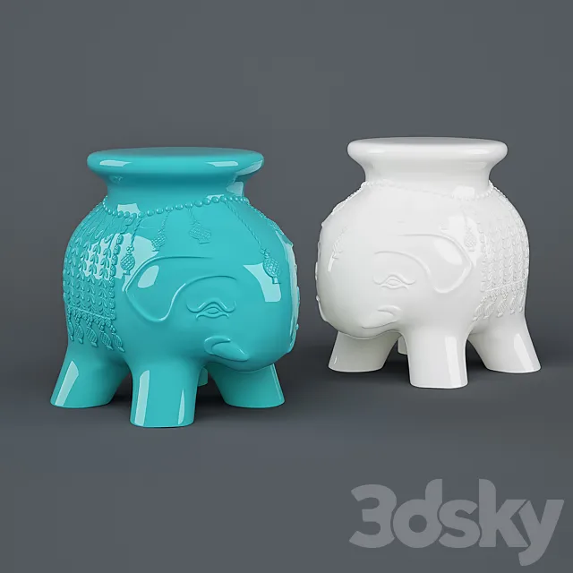 Elephant Garden Stool Turquoise 3D Model Elephant Garden Stool Turquoise 3D Model