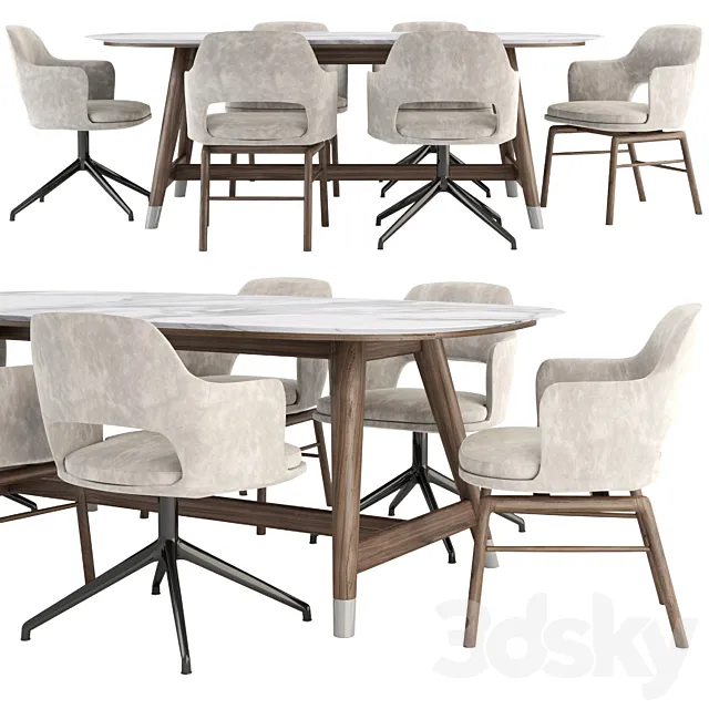 Eliseo Chairs and Desco Table 3D Model Eliseo Chairs and Desco Table 3D Model