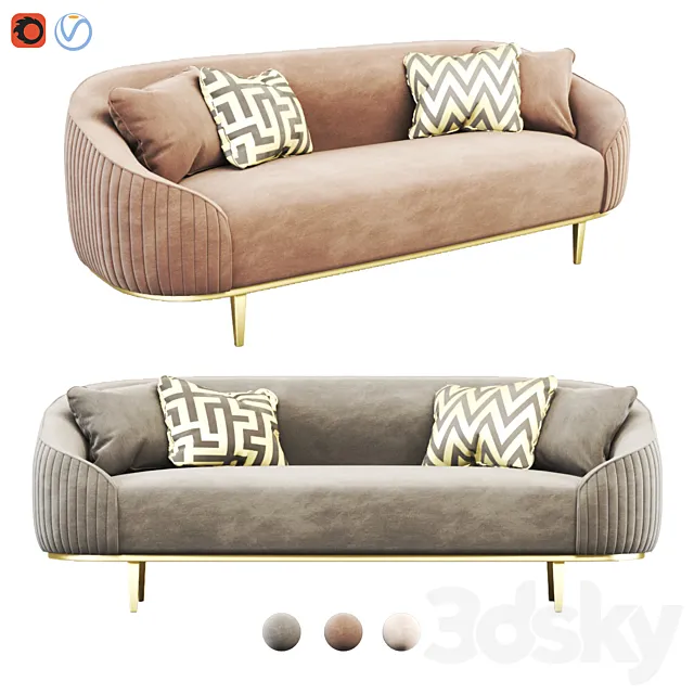 Ella Three Seat Sofa – Chalk – Brass Base 3D Model Ella Three Seat Sofa – Chalk – Brass Base 3D Model