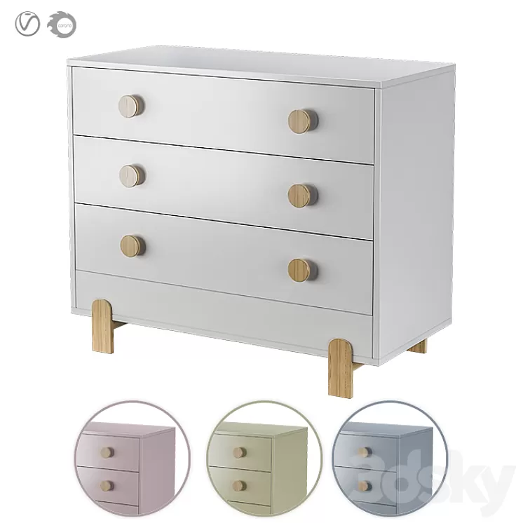 Ellipse Chest of drawers Ice-cream 3 drawers in three colors 3D Model